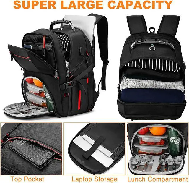 Alt view image 3 of 6 - Lunch Backpack for Men, 17.3 Inch Insulated Cooler Backpack Lunch Box Backpack with USB Charging Port, Extra Large Daypack College Laptop Backpack, Water Resistant Computer Work Backpack for Travel