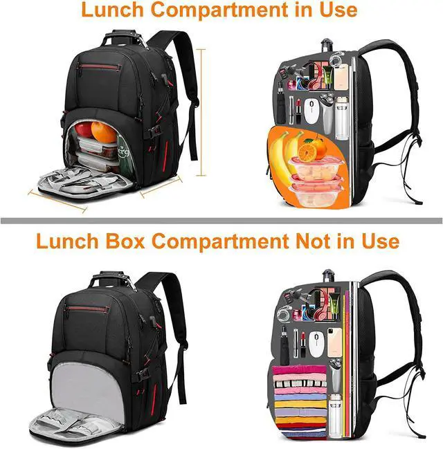 Alt view image 4 of 6 - Lunch Backpack for Men, 17.3 Inch Insulated Cooler Backpack Lunch Box Backpack with USB Charging Port, Extra Large Daypack College Laptop Backpack, Water Resistant Computer Work Backpack for Travel