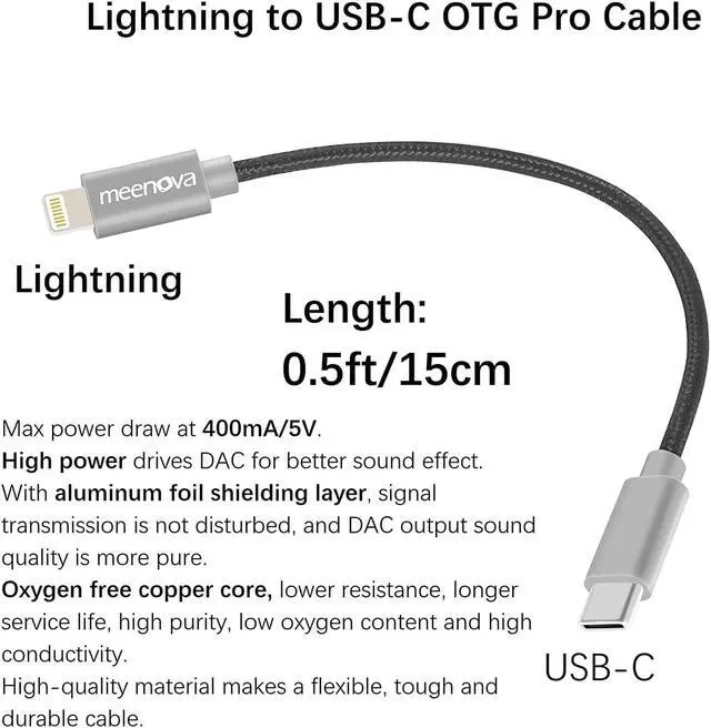 Alt view image 3 of 7 - USB C DAC OTG Cable 0.5ft/15cm for iPhone13/iPad8/iPod Oxygen-free Copper Core iOS15 to Type C Male Adaptor for Amplifier Fiio BTR 5 Q3S BTR3K KA3 LT-LT1 qudelix 5k HiBy FC3 5 FD3 HIDIZS S9 PRO