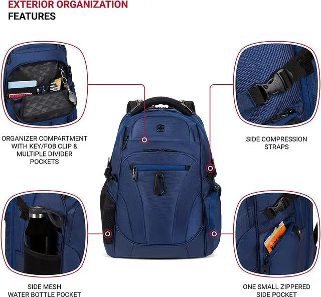 Alt view image 3 of 7 - 6752 TSA Friendly ScanSmart Laptop Backpack Navy Ballistic 17.75-Inch