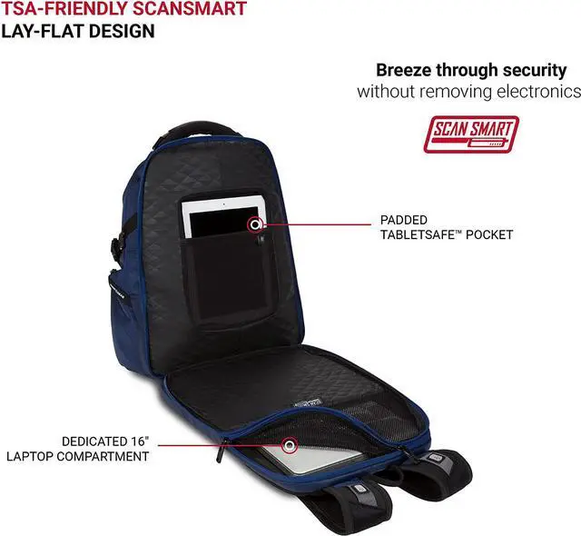 Alt view image 5 of 7 - 6752 TSA Friendly ScanSmart Laptop Backpack Navy Ballistic 17.75-Inch