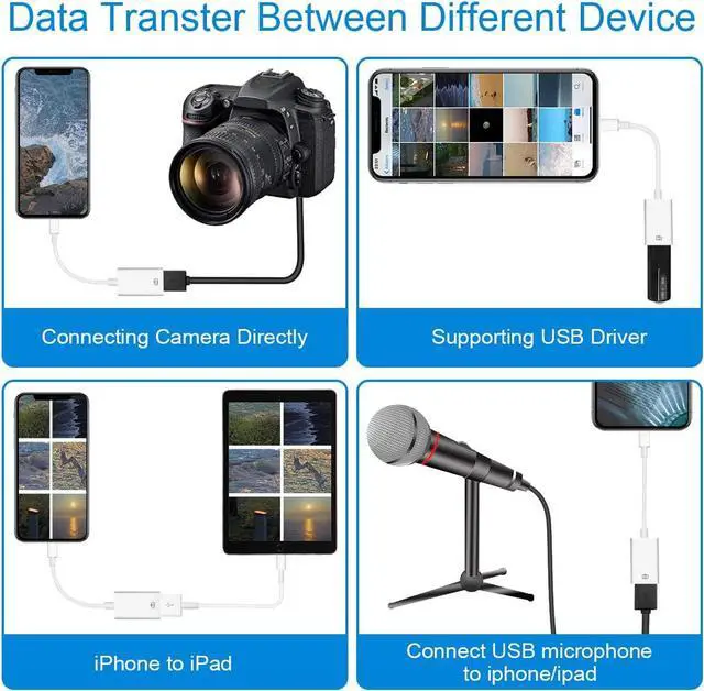 Alt view image 4 of 7 - Lightning to USB Camera Adapter Lightning Female OTG Cable Adapter for Select iPhone iPad Models Support Connect Camera Card Reader USB Flash Drive MIDI Keyboard White