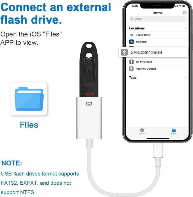 Alt view image 7 of 7 - Lightning to USB Camera Adapter Lightning Female OTG Cable Adapter for Select iPhone iPad Models Support Connect Camera Card Reader USB Flash Drive MIDI Keyboard White