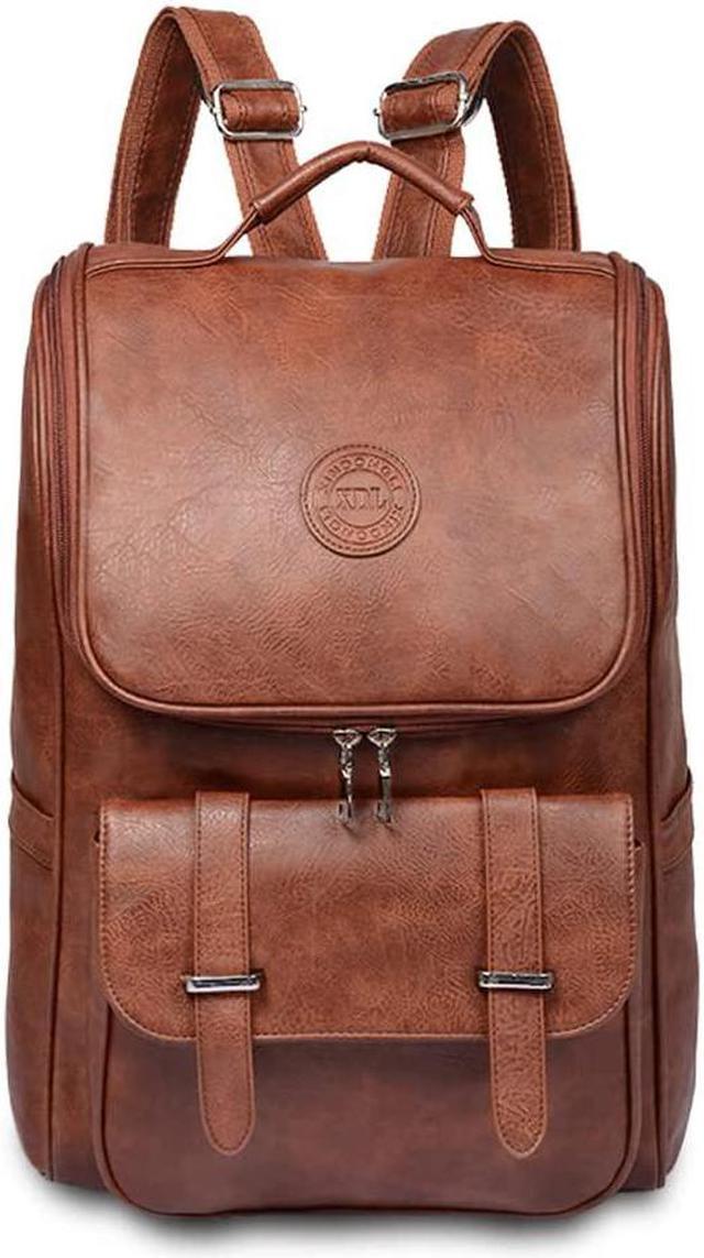 Vegan Leather Backpack Vintage Laptop Bookbag for unisex Brown top vegan Leather Backpack Purse College School Bookbag Weekend Travel Daypack