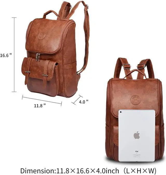 Alt view image 6 of 7 - Vintage Faux Leather Backpack, Slim Laptop Backpack Travel Waterproof Pack Weekend Daypack Bag for Men Women,Brown