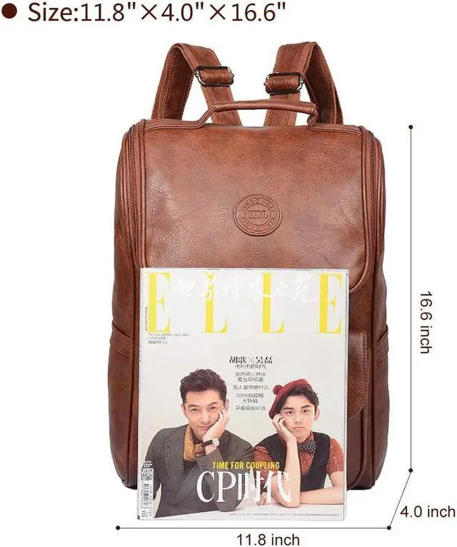 Alt view image 6 of 7 - QWARVEL Vegan Faux Leather Laptop Backpack for Men Women, Fashion Laptop Bag, Travel Waterproof Backpack, Brown