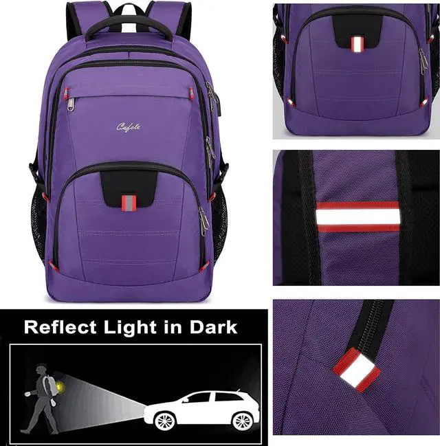 Alt view image 6 of 7 - Cafele Travel Laptop Backpack 17.3 inch,Extra Large School Backpack Bookbag Computer Rucksack with USB Charging Port,Water Resistant Backpacks for Business College Travel,Women Casual Daypack,Purple