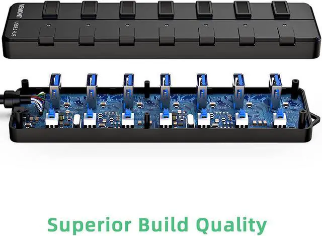 Alt view image 6 of 7 - USB hub,7 Port USB 3.0 Hub, 3.0 USB Splitter with Individual On/Off Switches and Lights, 4ft/1.2m Long Cable USB Extension for Laptop and PC Computer