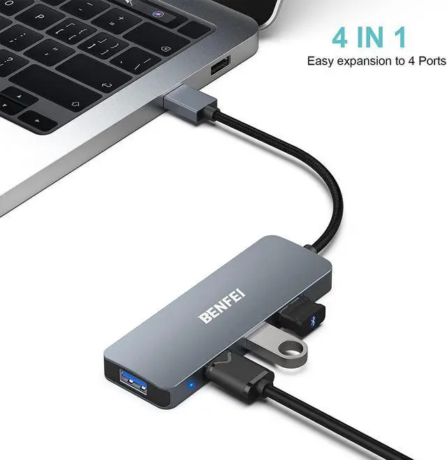 Alt view image 2 of 7 - USB 3.0 Hub 4-Port, Ultra-Slim USB 3.0 Hub Compatible for MacBook, Mac Pro, Mac Mini, iMac, Surface Pro, XPS, PC, Flash Drive, Mobile HDD