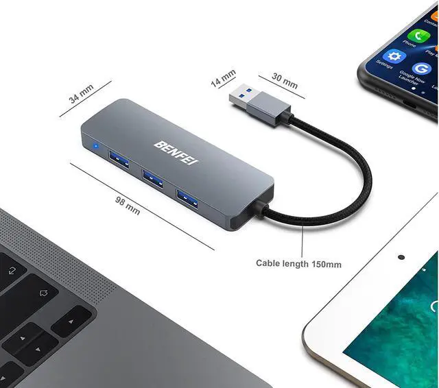 Alt view image 7 of 7 - USB 3.0 Hub 4-Port, Ultra-Slim USB 3.0 Hub Compatible for MacBook, Mac Pro, Mac Mini, iMac, Surface Pro, XPS, PC, Flash Drive, Mobile HDD