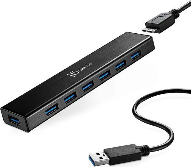 Alt view image 4 of 5 - j5create 7-Port Powered USB 3.0 Data Hub with 3.3 ft Extended Cable [20W Power Adapter Included] for Mac, MacBook, Windows, Laptop, Surface, XPS, PC (JUH377)