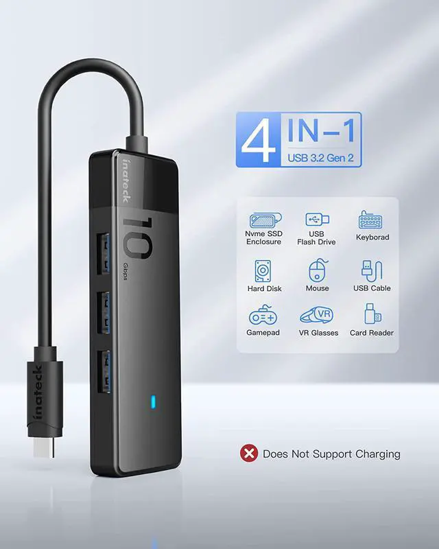 Alt view image 5 of 7 - Inateck USB 3.2 Gen 2 Speed, USB C to USB Hub with 4 USB A Ports, HB2025