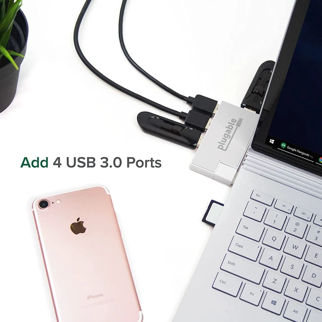Alt view image 2 of 7 - Plugable USB Hub, Rotating 4 Port USB 3.0 Hub, Driverless Powered USB Hub (Compatible with Windows, macOS & Linux, USB 2.0 Backwards Compatible)