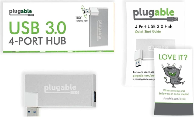 Alt view image 6 of 7 - Plugable USB Hub, Rotating 4 Port USB 3.0 Hub, Driverless Powered USB Hub (Compatible with Windows, macOS & Linux, USB 2.0 Backwards Compatible)