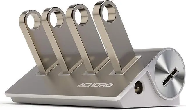 Alt view image 2 of 2 - 4 Ports Computer USB Hub & Data Transfer Powered USB 3.0 Hub - Premium Quality Extra USB Ports - Aluminium Alloy External USB Port for Computer, Mac, PCs - High-Speed Powered USB Hub (Silver)