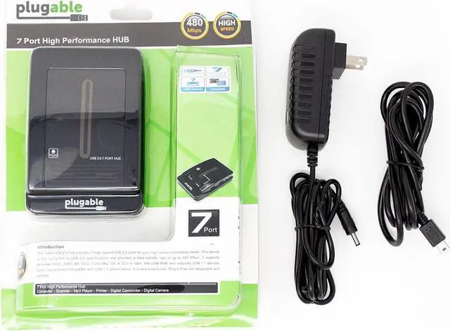 Alt view image 7 of 7 - Plugable USB 2.0 7-Port High Speed Hub with 15W Power Adapter