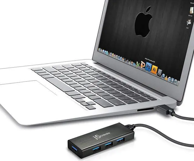 Alt view image 2 of 6 - j5create 4-Port Powered USB 3.0 Data Hub with 2 ft Extended Cable [15W Power Adapter Included] for Mac, MacBook, Windows, Laptop, Surface, XPS, PC (JUH340)