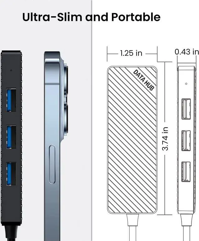 Alt view image 5 of 6 - INVZI USB Hub 3.0 4-Port, Ultra Slim Data USB Splitter with 2ft Extended Cable Compatible for PC, MacBook, Mac Pro/Mini, iMac, Laptop, Surface Pro, PS4, XPS, Flash Drive, Xbox One, Mobile HDD