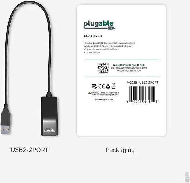 Alt view image 5 of 6 - Plugable 2-in-1 USB Splitter with Dual USB 2.0 Ports, Compatible with Windows, Linux, macOS, Chrome OS, USB Multiport Hub for Laptops
