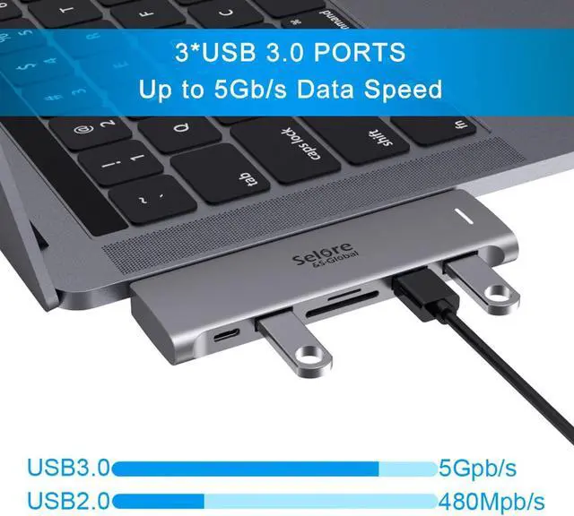Alt view image 3 of 7 - USB C Adapter for MacBook Pro/Air M1 M2 M3 2021 2020 2019 13 15 16 6 in 1 USB-C Hub MacBook Pro Accessories with 3 USB 3.0 Ports USB C to SD/TF Card Reader and 100W Thunderbolt 3 PD Port