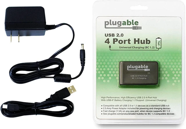 Alt view image 6 of 6 - Plugable USB 2.0 4-Port High Speed Hub with 12.5W Power Adapter, Driverless