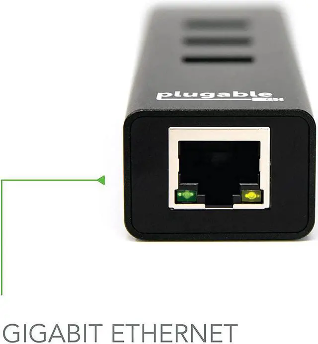 Alt view image 2 of 7 - Plugable USB Hub with Ethernet, 3 Port USB 3.0 Bus Powered Hub with Gigabit Ethernet Compatible with Windows, MacBook, Linux, Chrome OS, Includes USB C and USB 3.0 Cables