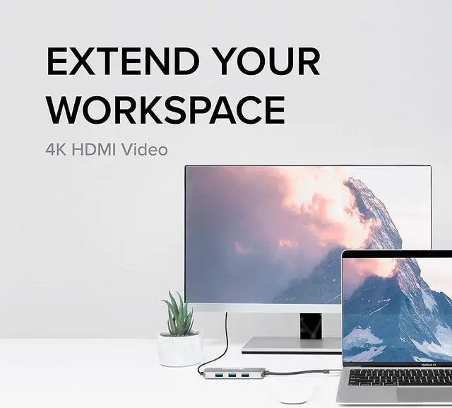 Alt view image 4 of 7 - Plugable USB-C Hub 7-in-1, Driverless USB C Hub Compatible with Mac, Windows, Chromebook, USB4, Thunderbolt 4, and More (4K HDMI, 3 USB 3.0, SD & microSD Card Reader, 100W Charging)