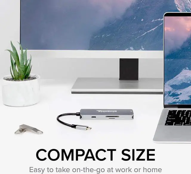 Alt view image 7 of 7 - Plugable USB-C Hub 7-in-1, Driverless USB C Hub Compatible with Mac, Windows, Chromebook, USB4, Thunderbolt 4, and More (4K HDMI, 3 USB 3.0, SD & microSD Card Reader, 100W Charging)