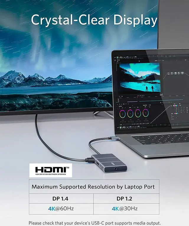 Alt view image 5 of 7 - Anker USB C Hub, PowerExpand 6-in-1 USB-C Adapter, with 4K@60Hz HDMI, 100W Power Delivery, 10 Gbps USB C and 2 USB A Ports, SD Card Reader and 3.5mm Audio, for MacBook Air, MacBook Pro, XPS, and More