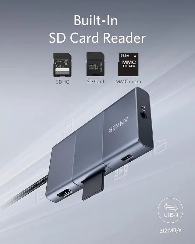 Alt view image 7 of 7 - Anker USB C Hub, PowerExpand 6-in-1 USB-C Adapter, with 4K@60Hz HDMI, 100W Power Delivery, 10 Gbps USB C and 2 USB A Ports, SD Card Reader and 3.5mm Audio, for MacBook Air, MacBook Pro, XPS, and More