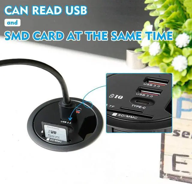 Alt view image 6 of 6 - Desk-Fit USB 3.0 Hub (Diameter 2.36" or 60MM) 2 Port Type-A and 1 Port Type-C with SD/TF Card Reader,Compatible Charging and Data Transmission,