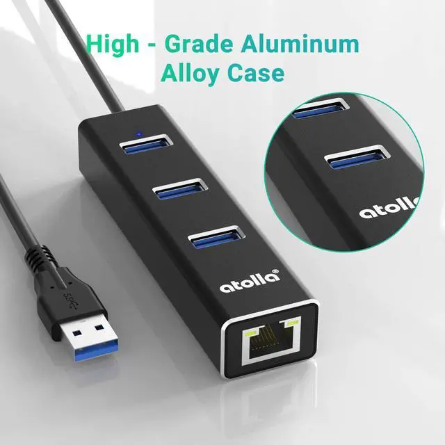 Alt view image 4 of 7 - USB to Ethernet Adapter, atolla 3 Ports USB 3.0 Hub with 10/100/1000 Mbps LAN RJ45 Gigabit Network Adapter, Supports Windows 10/8/7, Mac OS, Linux
