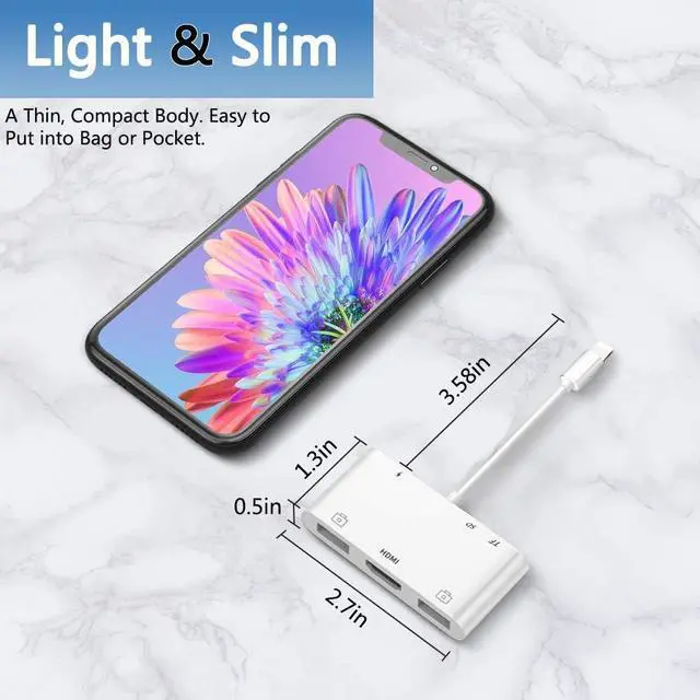 Alt view image 5 of 7 - Lightning Hub iPad Adapter, 6-in-1 Lightning to HDMI Digital AV Converter, TF & SD Card Reader, USB Camera Adapter, Power Delivery Compatible with iPhone, iPad and More USB Devices