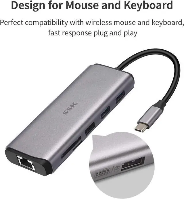 Alt view image 5 of 7 - SSK USB C Hub, 8-in-1 Type C Multiport Hub to HDMI Adapter with RJ45 Ethernet, 4K60Hz HDMI, PD3.0 Powered, 3 USBs, SD/TF Card Reader USB C Dock for MacBook/Pro/Air and More