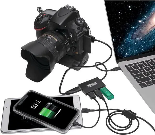 Alt view image 2 of 6 - Tripp Lite Gen 1 USB-C Hub, Portable USB-C to USB-A Splitter for Charging and Data Transfer, Thunderbolt 3, 5 Gbps, 1.5 A, Aluminum (U460-004-4A-Al)