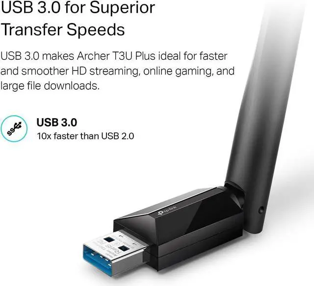 Alt view image 5 of 7 - USB WiFi Adapter for Desktop PC AC1300 USB 3.0 Wireless Dual Band Network Adapter with High Gain Antenna(Archer T3U Plus) MU-MIMO Windows 11/10/8.1/8/7/XP Mac OS 10.9-10.15