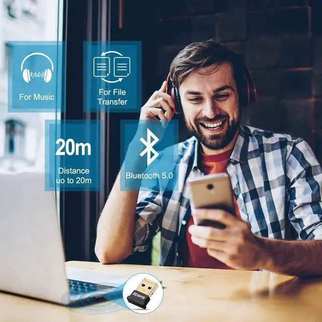 Alt view image 3 of 7 - USB Bluetooth Adapter 5.0 Bluetooth Dongle Bluetooth Receiver for PC Windows 10/8/7 for Desktop, Laptop, Mouse, Keyboard, Headsets, Speakers