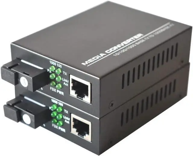 Main image of Gigabit Ethernet Fiber Media Converters, A Pair of 10/100/1000M RJ45 to 1000M Bi-Directional Single-Mode SC Fiber, up to 20Km(12.4mi)