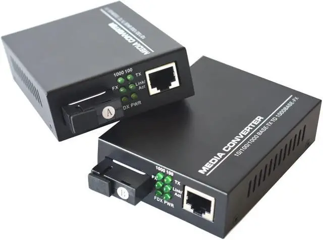Alt view image 2 of 6 - Gigabit Ethernet Fiber Media Converters, A Pair of 10/100/1000M RJ45 to 1000M Bi-Directional Single-Mode SC Fiber, up to 20Km(12.4mi)