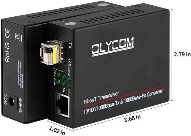Alt view image 2 of 6 - A Pair of Gigabit Ethernet Fiber Optical Media Converter Bidi 10/100/1000Base-Tx Optic SM 20km to RJ45 Port with 1.25Gbs SFP Transceivers