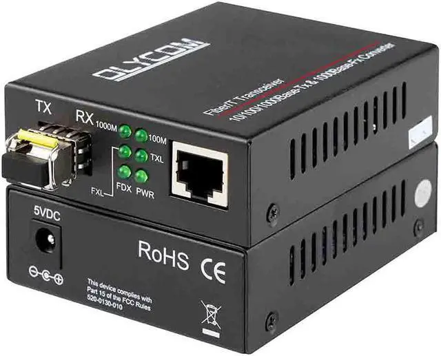 Alt view image 3 of 6 - A Pair of Gigabit Ethernet Fiber Optical Media Converter Bidi 10/100/1000Base-Tx Optic SM 20km to RJ45 Port with 1.25Gbs SFP Transceivers