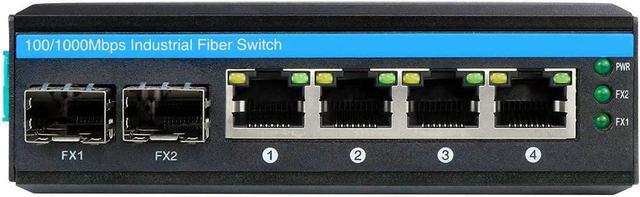 Main image of 6-Port Hardened Industrial Gigabit PoE+ DIN-Rail Fiber Network Switch 4 x Gigabit PoE+ Ports 2 x 1.25G SFP Fiber Ports 120W for Outdoor Use
