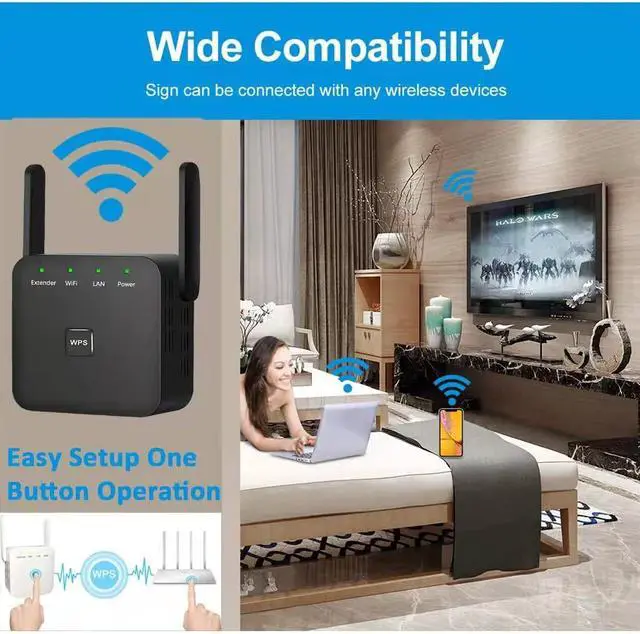 Alt view image 5 of 6 - 2022 Newest WiFi Extender, WiFi Booster, WiFi RepeaterCovers Up to 8640 Sq.ft and 60 Devices, Internet Booster - with Ethernet Port, Quick Setup, Home Wireless Signal Booster