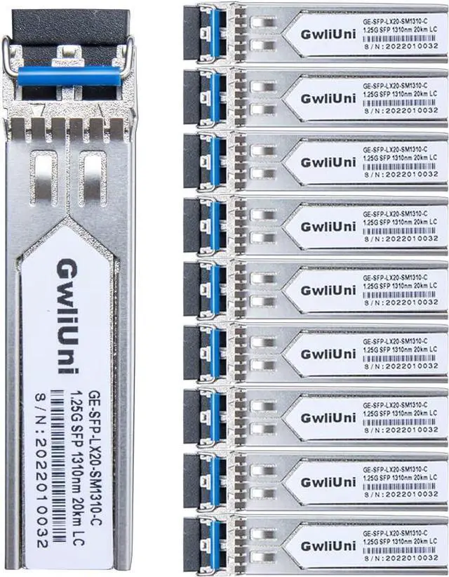 Main image of 10Pcs 1.25G Single Mode SFP Fiber Module Network Transceiver, LX SM 1310nm 20km, Duplex LC Interface for Switch, Router, Firewall, Network Card, Media Converter etc