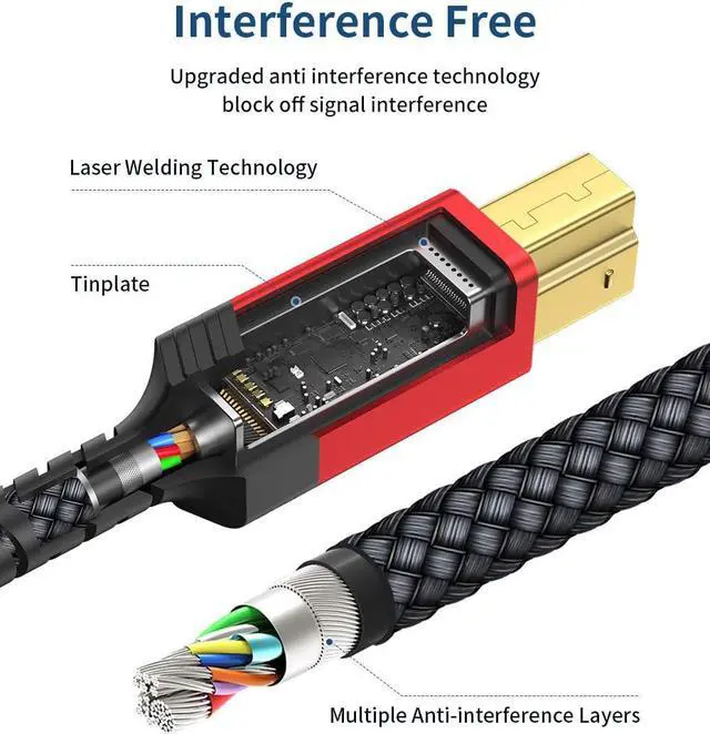 Alt view image 5 of 7 - JSAUX USB 3.0 Printer Cable, Type A Male to B 3.0 Male (10ft/3M) USB 3.0 Type B Upstream Cord Nylon Braided Compatible with Docking Station, External Hard Drivers, Scanner, Printer and More(Black)