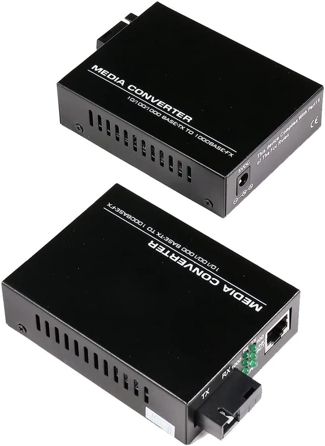 Main image of A Pair 2 Pack SC Single Mode Gigabit Ethernet Media Converter 10/100/1000Mbps Bi-Directional Single SC Fiber Ethernet Transceiver up to 20km RJ-45 Port 10/1000Base-TX to 1000Base-FX 1310-nm