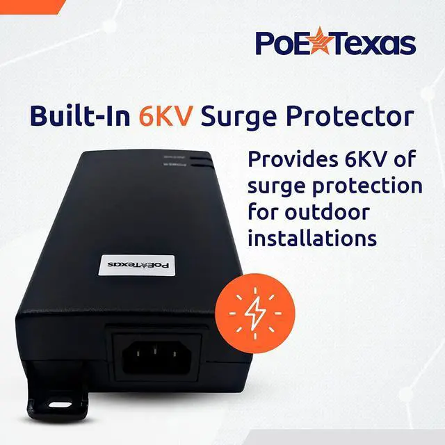 Alt view image 5 of 6 - Poe Texas PoE Injector - 802.3bt PoE++ Single Port 4 Pair Power Over Ethernet Injector - 6KV Surge Protection - Active PoE Adapter 55V 60W Output - 10/100/1000 Gigabit Data - Wall Mount Plug & Play