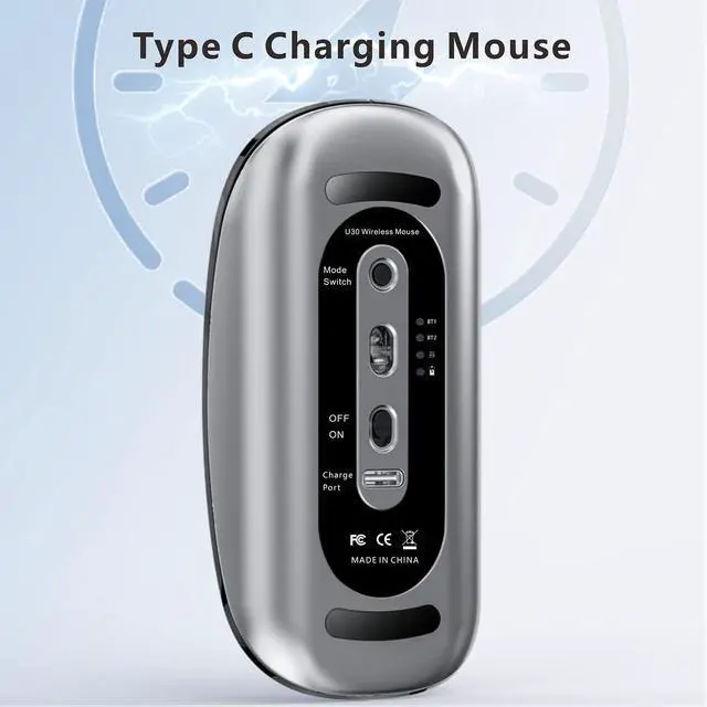 Alt view image 2 of 7 - Uciefy U30 Bluetooth Mouse, Ultra Slim Triple Mode (BT5.1+BT5.1+USB) Rechargeable Wireless Bluetooth Mouse Compatible with iPad, Laptop, MacBook (Matte Black)