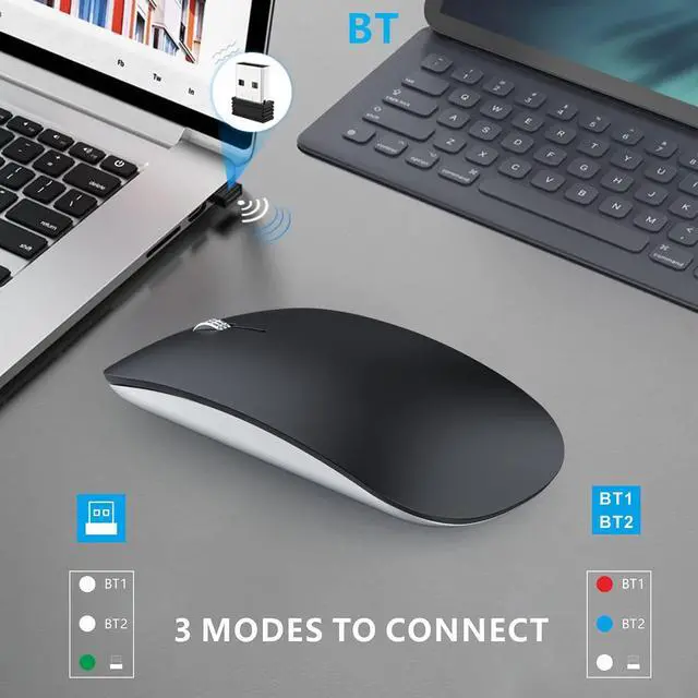 Alt view image 3 of 7 - Uciefy U30 Bluetooth Mouse, Ultra Slim Triple Mode (BT5.1+BT5.1+USB) Rechargeable Wireless Bluetooth Mouse Compatible with iPad, Laptop, MacBook (Matte Black)