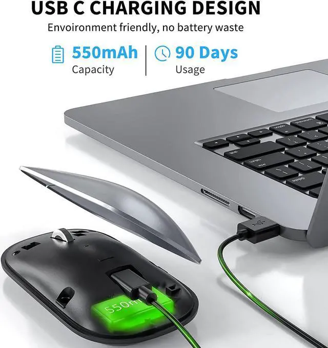 Alt view image 2 of 7 - Bluetooth Mouse, Slim Silent Rechargeable Wireless Mouse Bluetooth 5.0/3.0 2.4G Portable Optical Cordless Mice with USB Receiver 4 Adjustable DPI for MacBook iPad Windows Computer Laptop PC